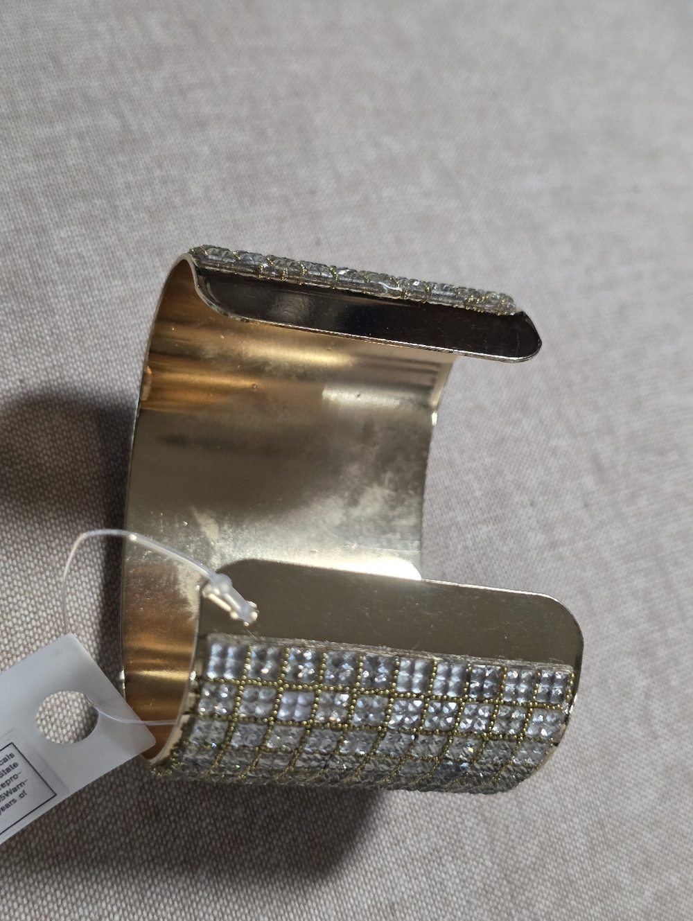 Large Beautiful Designer Inspired Rhinestone Gold Cuff Bracelet - Picture 4 of 7